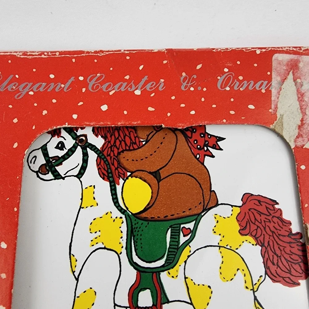 Vintage Christmas Goose Tree Bear Trivet Set Of 4 Country Decor Ceramic‎ Coaster